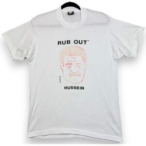 Vintage Rub Out Saddam Hussein Graphic T Shirt Mens L White Made USA 1990 90s